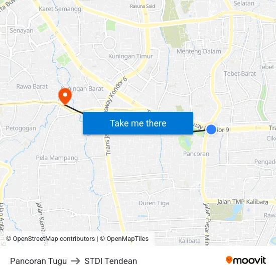 Pancoran Tugu to STDI Tendean map