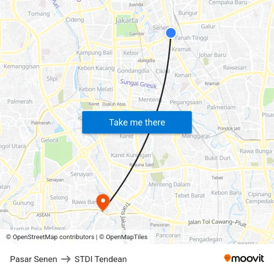 Pasar Senen to STDI Tendean map