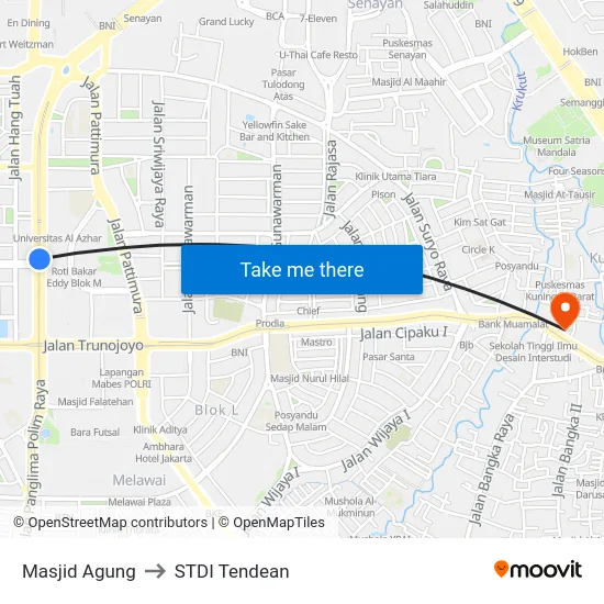 Masjid Agung to STDI Tendean map