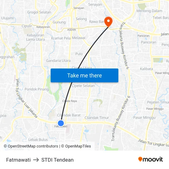 Fatmawati to STDI Tendean map