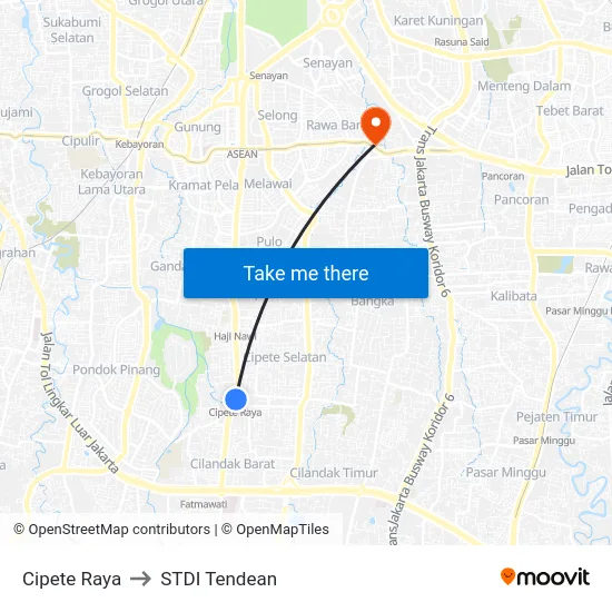 Cipete Raya to STDI Tendean map