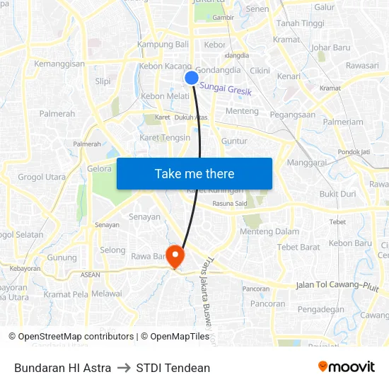 Bundaran HI Astra to STDI Tendean map
