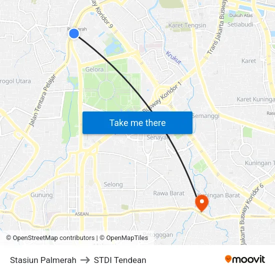Stasiun Palmerah to STDI Tendean map