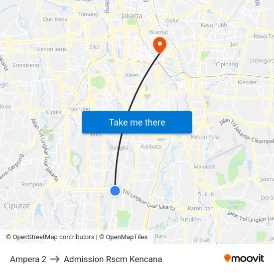 Ampera 2 to Admission Rscm Kencana map