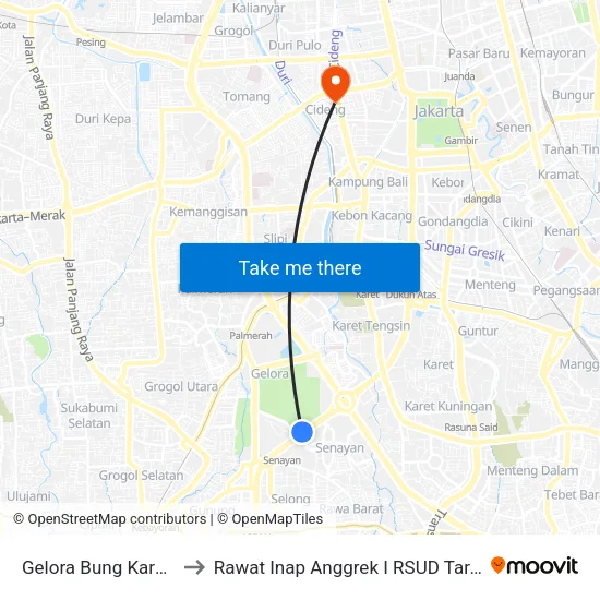Gelora Bung Karno 2 to Rawat Inap Anggrek I  RSUD Tarakan map