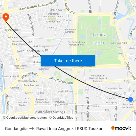Gondangdia to Rawat Inap Anggrek I  RSUD Tarakan map