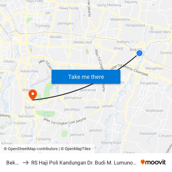 Bekasi to RS Haji Poli Kandungan Dr. Budi M. Lumunon, SpOG map