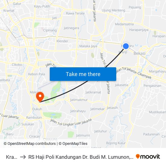 Kranji to RS Haji Poli Kandungan Dr. Budi M. Lumunon, SpOG map