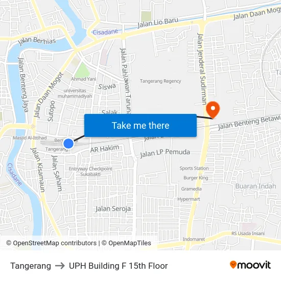 Tangerang to UPH Building F 15th Floor map