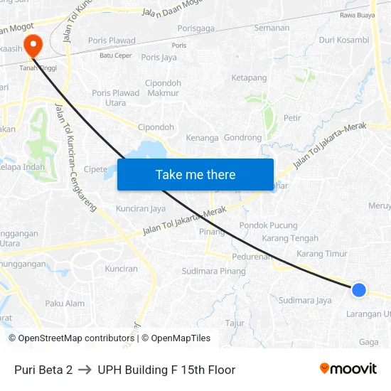 Puri Beta 2 to UPH Building F 15th Floor map