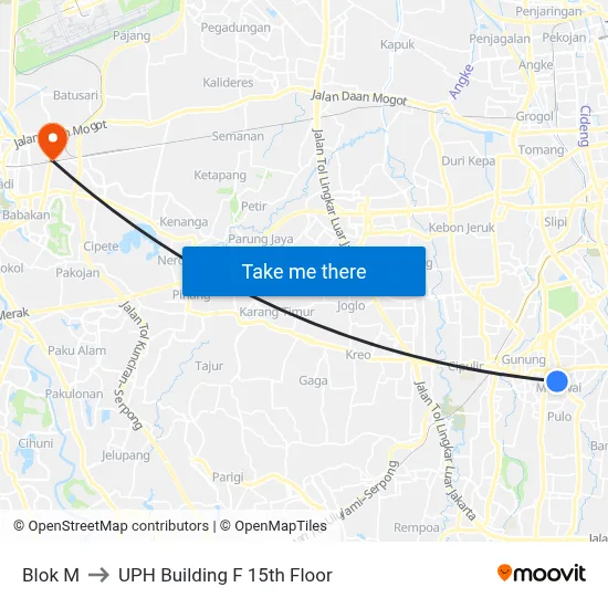 Blok M to UPH Building F 15th Floor map
