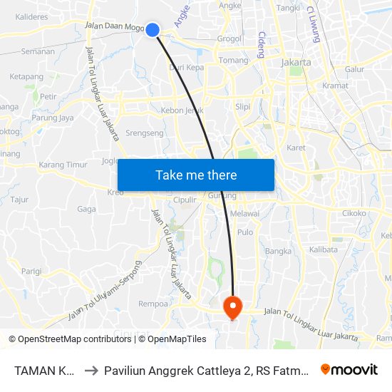 TAMAN Kota to Paviliun Anggrek Cattleya 2, RS Fatmawati map