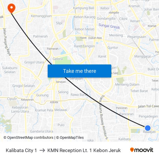 Kalibata City 1 to KMN Reception Lt. 1 Kebon Jeruk map