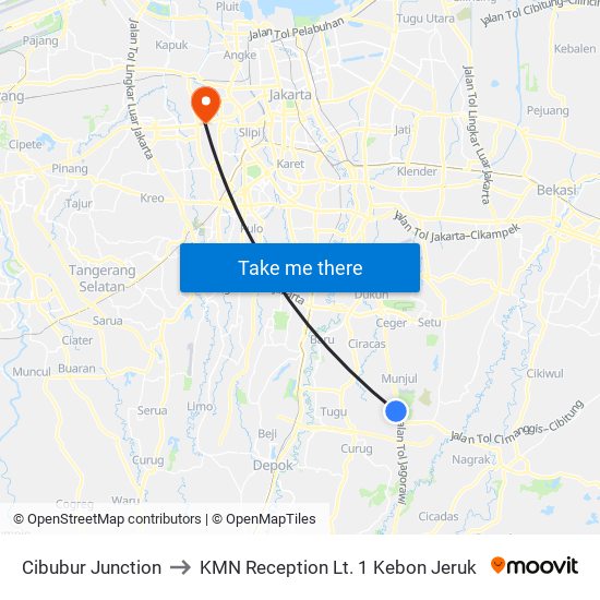 Cibubur Junction to KMN Reception Lt. 1 Kebon Jeruk map