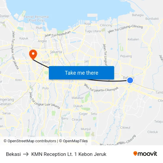 Bekasi to KMN Reception Lt. 1 Kebon Jeruk map