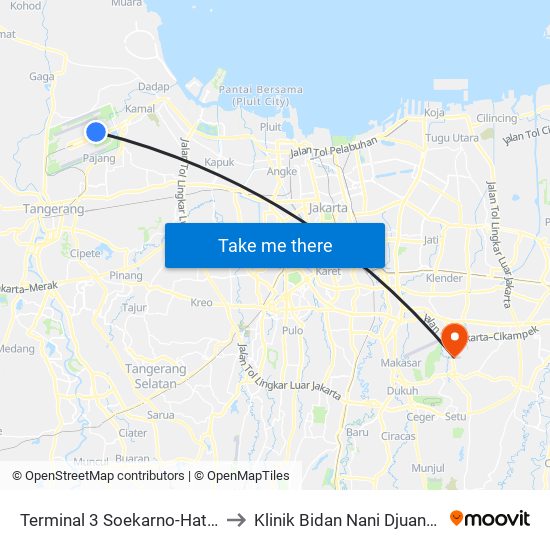 Terminal 3 Soekarno-Hatta to Klinik Bidan Nani Djuanda map