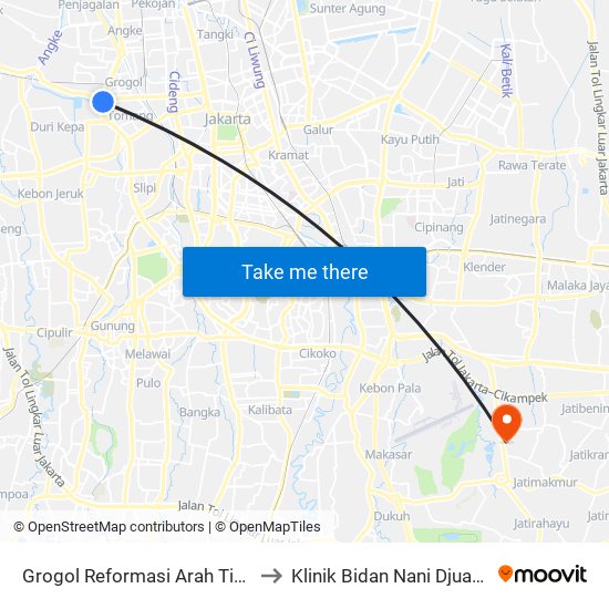 Grogol Reformasi Arah Timur to Klinik Bidan Nani Djuanda map