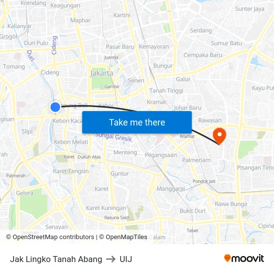 Jak Lingko Tanah Abang to UIJ map