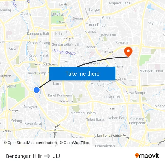 Bendungan Hilir to UIJ map