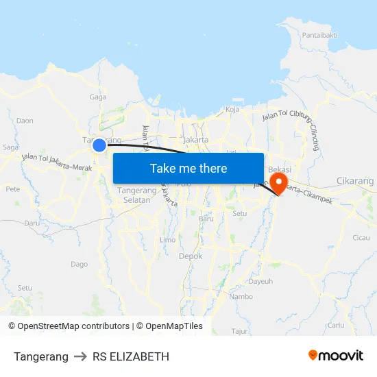 Tangerang to RS ELIZABETH map
