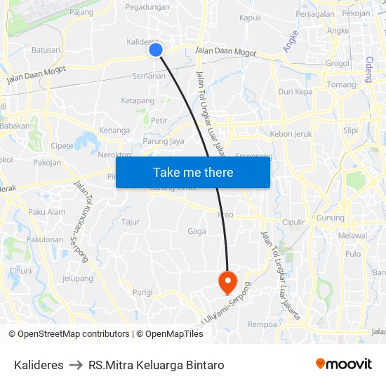 Kalideres to RS.Mitra Keluarga Bintaro map