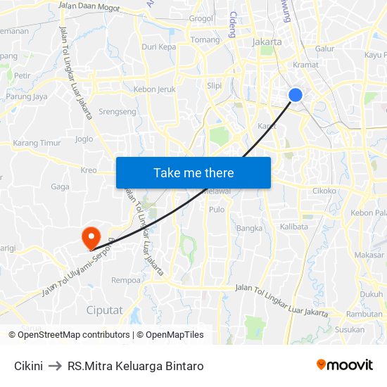 Cikini to RS.Mitra Keluarga Bintaro map