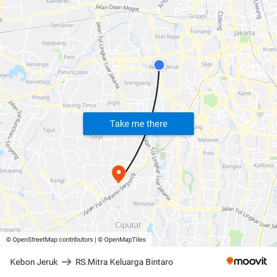 Kebon Jeruk to RS.Mitra Keluarga Bintaro map