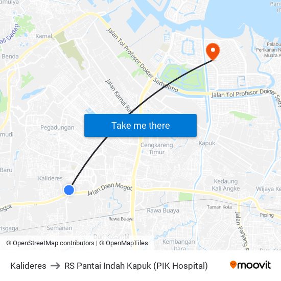 Kalideres to RS Pantai Indah Kapuk (PIK Hospital) map