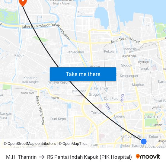 M.H. Thamrin to RS Pantai Indah Kapuk (PIK Hospital) map