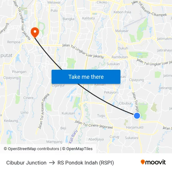 Cibubur Junction to RS Pondok Indah (RSPI) map