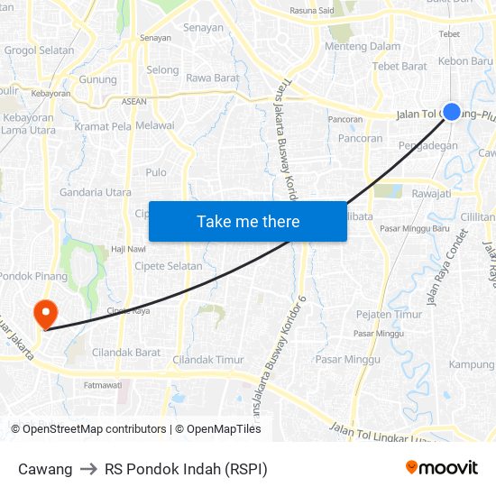 Cawang to RS Pondok Indah (RSPI) map