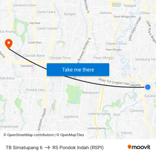 TB Simatupang 6 to RS Pondok Indah (RSPI) map