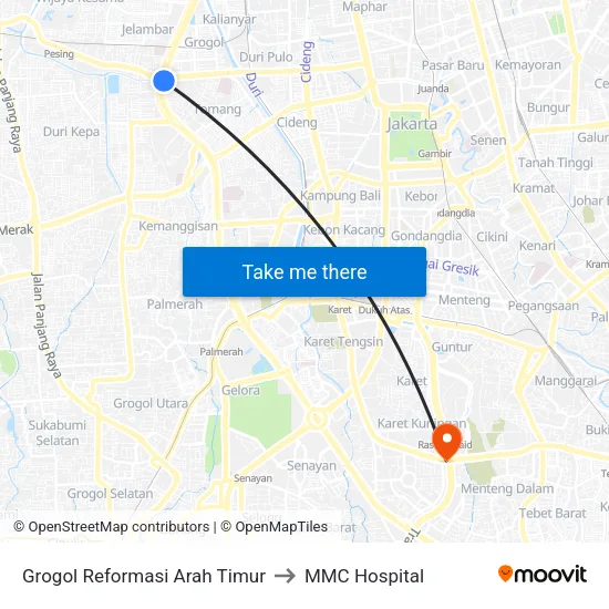 Grogol Reformasi Arah Timur to MMC Hospital map