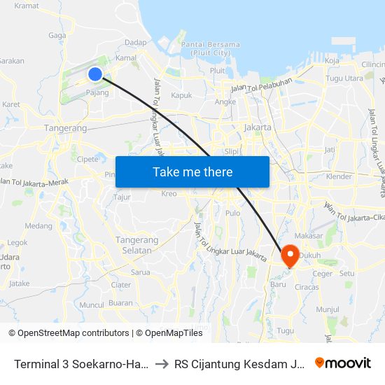 Terminal 3 Soekarno-Hatta to RS Cijantung Kesdam Jaya map