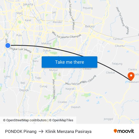 PONDOK Pinang to Klinik Menzana Pasiraya map