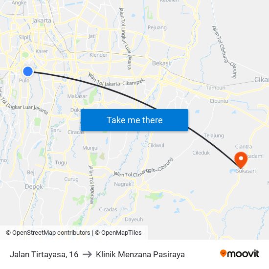 Jalan Tirtayasa, 16 to Klinik Menzana Pasiraya map