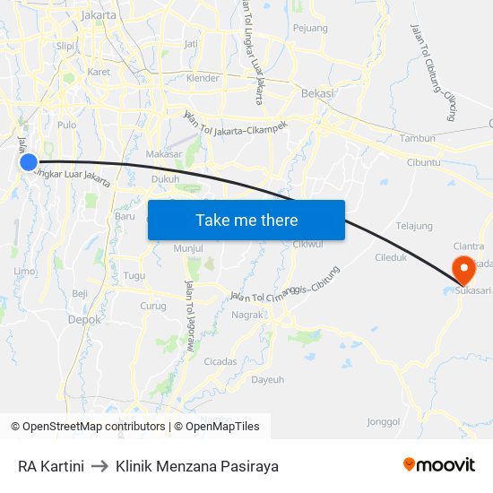 RA Kartini to Klinik Menzana Pasiraya map