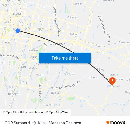 GOR Sumantri to Klinik Menzana Pasiraya map