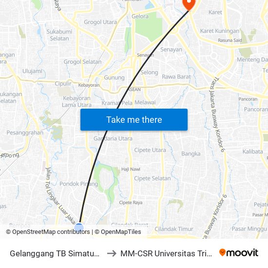 Gelanggang TB Simatupang to MM-CSR Universitas Trisakti map
