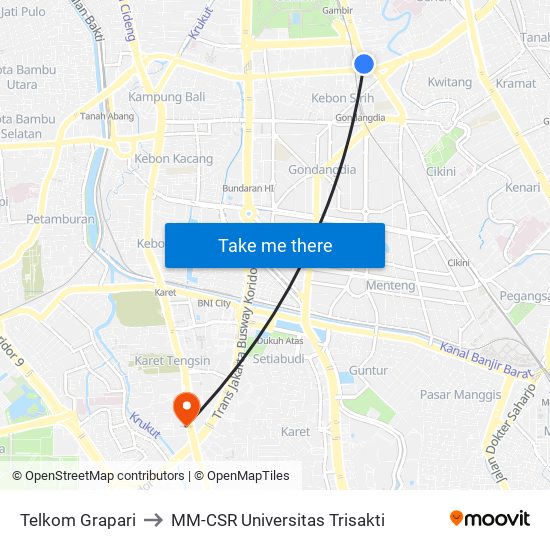 Telkom Grapari to MM-CSR Universitas Trisakti map