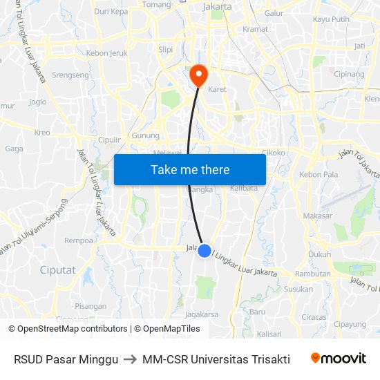 RSUD Pasar Minggu to MM-CSR Universitas Trisakti map