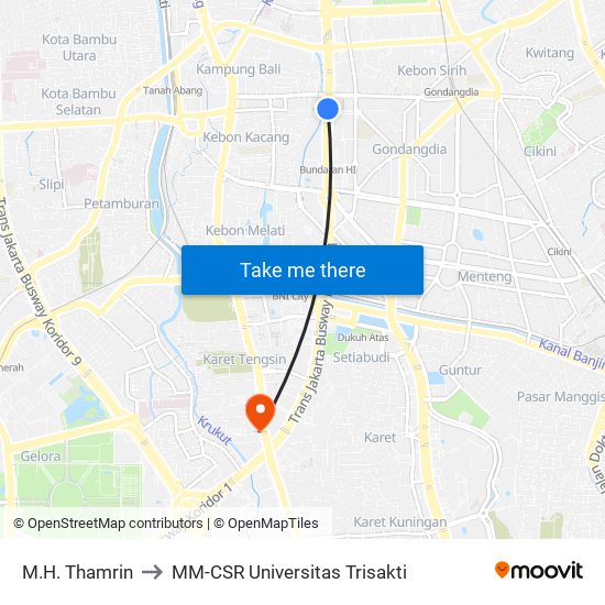 M.H. Thamrin to MM-CSR Universitas Trisakti map