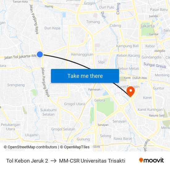 Tol Kebon Jeruk 2 to MM-CSR Universitas Trisakti map