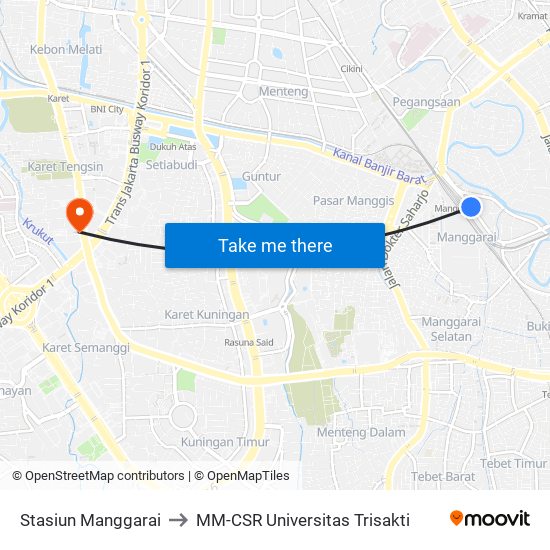 Stasiun Manggarai to MM-CSR Universitas Trisakti map