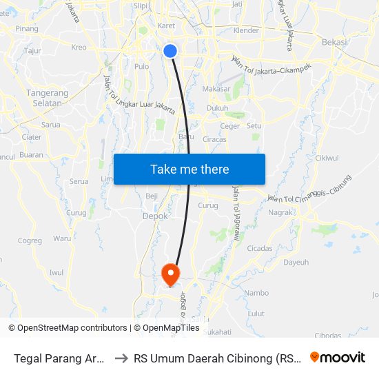 Tegal Parang Arah Timur to RS Umum Daerah Cibinong (RSUD Cibinong) map