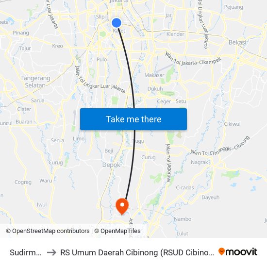 Sudirman to RS Umum Daerah Cibinong (RSUD Cibinong) map