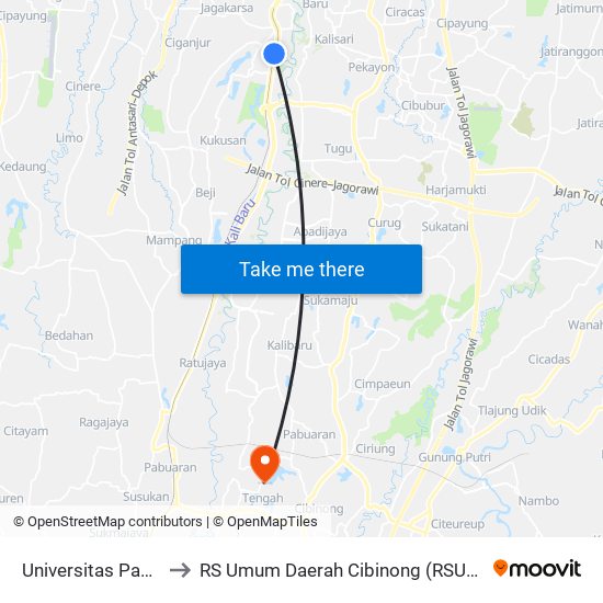 Universitas Pancasila to RS Umum Daerah Cibinong (RSUD Cibinong) map