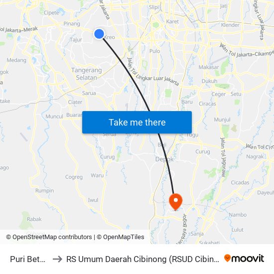 Puri Beta 1 to RS Umum Daerah Cibinong (RSUD Cibinong) map