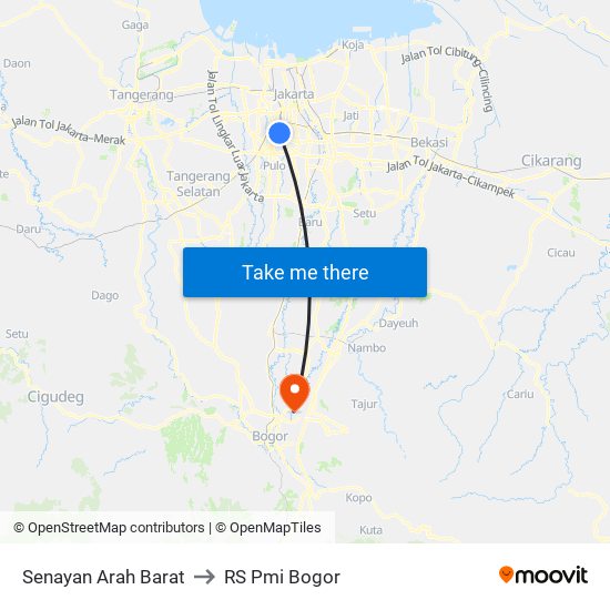 Senayan Arah Barat to RS Pmi Bogor map