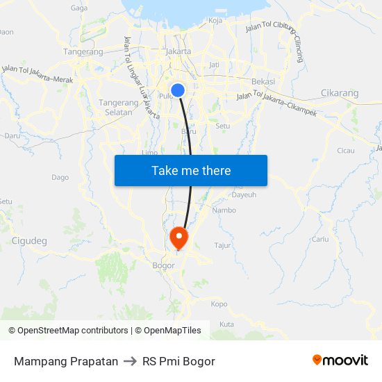 Mampang Prapatan to RS Pmi Bogor map